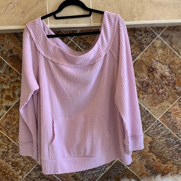 Off the Shoulder Lilac Waffle Knit Top GIBSONLOOK Size XL NWT - Picture 2 of 8